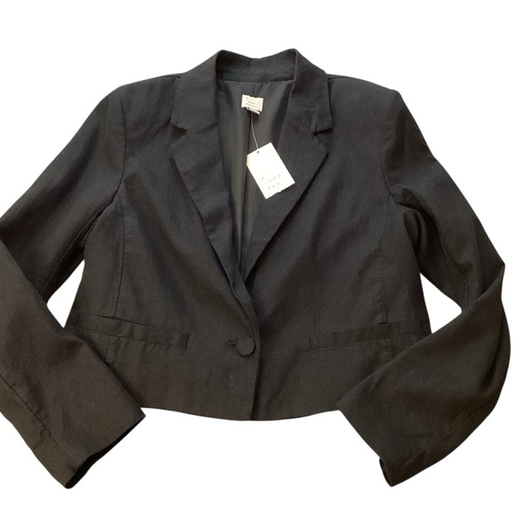 A New Day Linen Blend Black Cropped Blazer, Medium NWT - Picture 2 of 12